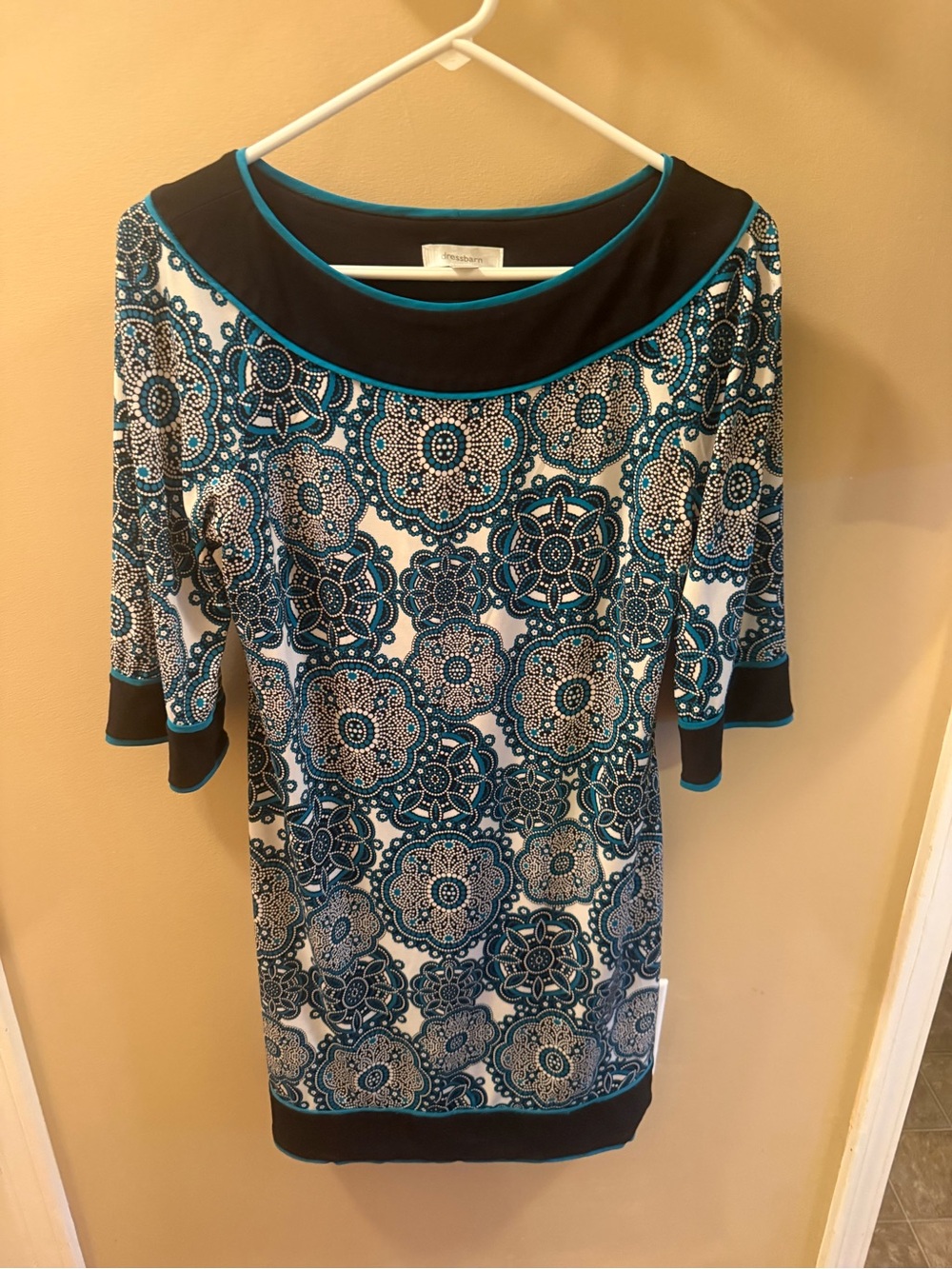 Dressbarn Teal and Black Patterned Women's Top